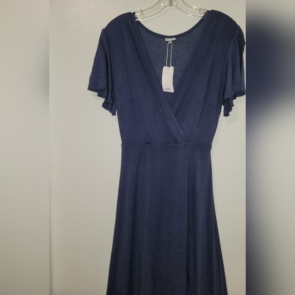 NWT Lascana Blue Surplice Neckline Short Sleeve Side Slit Maxi Dress Size 4 - Picture 4 of 13